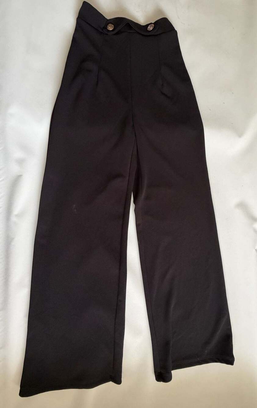 Valentine Women’s Black Dress Pants Wide Leg Flare Trousers Button Detail